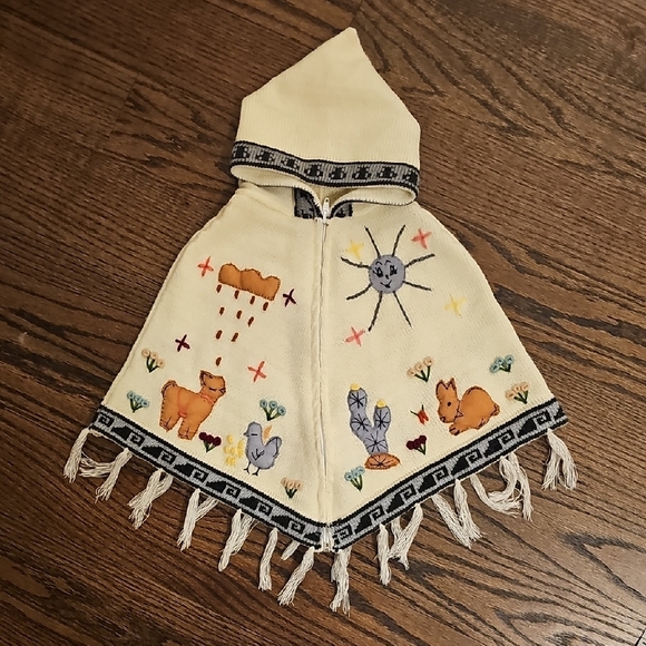 Other - Children's Hand Embroidered Peruvian Style Hooded Zip Front Poncho